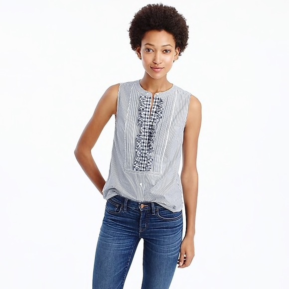 J crew Pink Tall Striped Top With Gingham Bib top - Picture 2 of 7